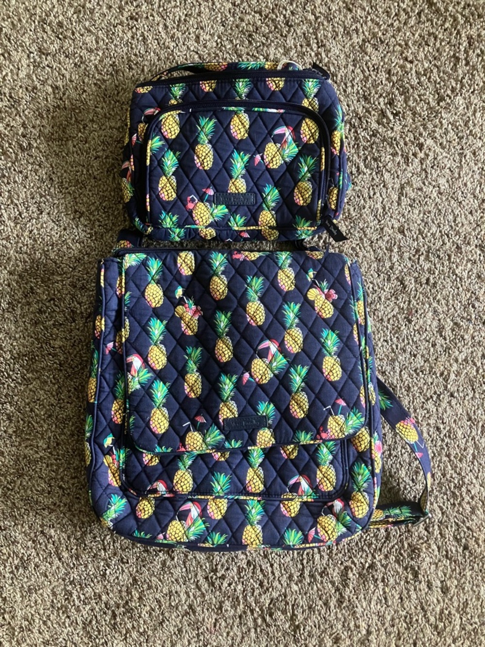 Set of 2 Vera Bradley Navy Quilted Bags with Pineapple Toucan Party Print